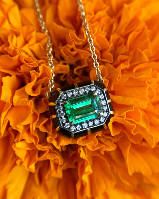 Tsavorite & Diamond Enamel Necklace - "Rock Candy Prosperity"