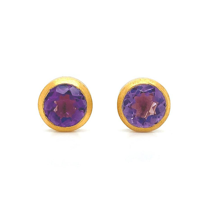 Gold Vermeil Bezel-Set Amethyst Stud Earrings