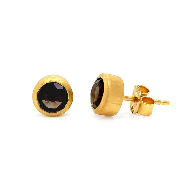 Gold Vermeil Bezel-Set Smoky Quartz Stud Earrings