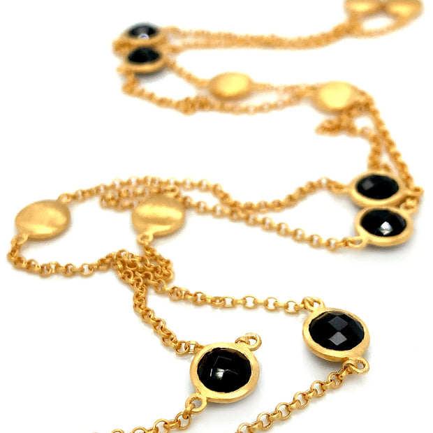 Long Gold Vermeil & Black Spinel Station Necklace -"Black Star"