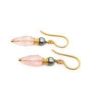 Grey Pearl & Rose Quartz Drop Earrings