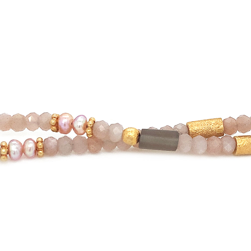 Gold Vermeil and Peach Moonstone Beaded Necklace- "Peaches and Cream"