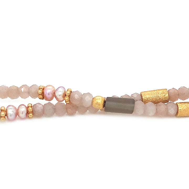 Gold Vermeil and Peach Moonstone Beaded Necklace- "Peaches and Cream"