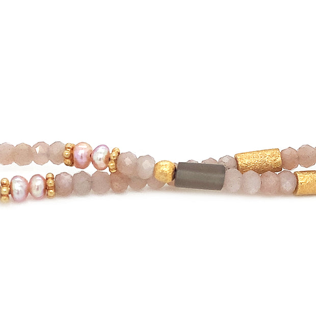 Gold Vermeil and Peach Moonstone Beaded Necklace- "Peaches and Cream"