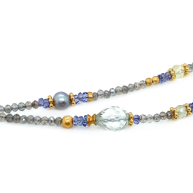 Gold Vermeil Tanzanite Beaded Necklace-"Sweet Dream"