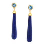 24K Gold Vermeil Lapis & Blue Topaz Cabochon Drop Earrings