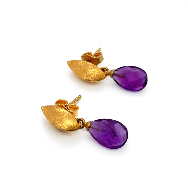 Gold Vermeil & Faceted Amethyst Studs with Drop