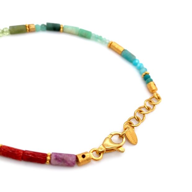 24K Gold Vermeil, Coral, Garnet, Jasper, Amazonite, & Chrysoprase Beaded Bracelet