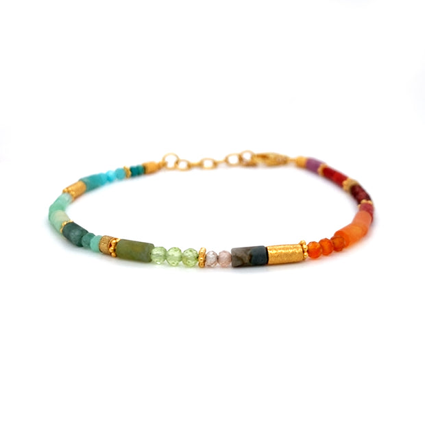 24K Gold Vermeil, Coral, Garnet, Jasper, Amazonite, & Chrysoprase Beaded Bracelet