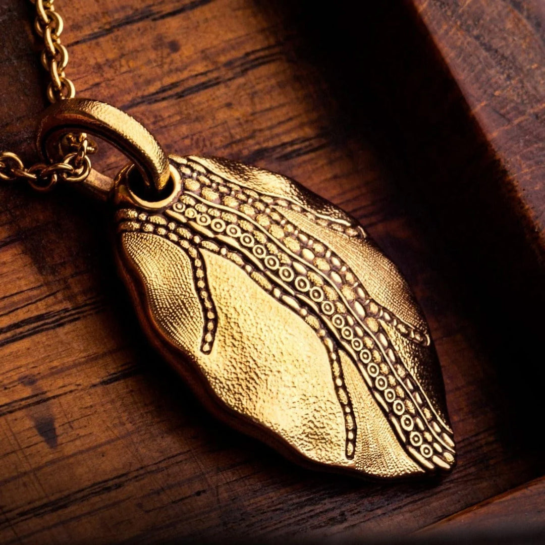 Yellow Gold Textured Pendant - "Leaf"