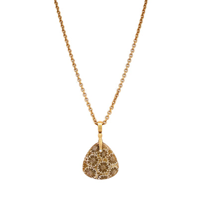 Fossilized Coral & Yellow Gold Pendant - "Sticks & Stones"