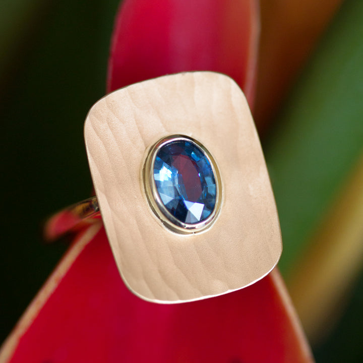 Montana Sapphire & Yellow Gold Crest Ring- "Metolius "