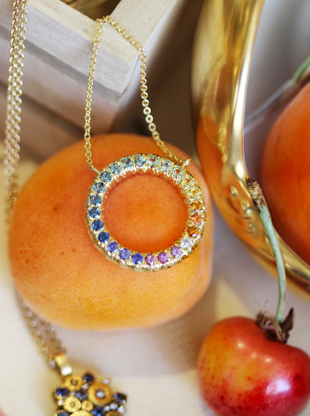 Rainbow Montana Sapphire & Diamond Circle Necklace - "Montana's Embrace"