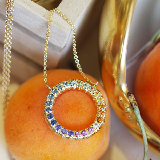 Rainbow Montana Sapphire & Diamond Circle Necklace - "Montana's Embrace"