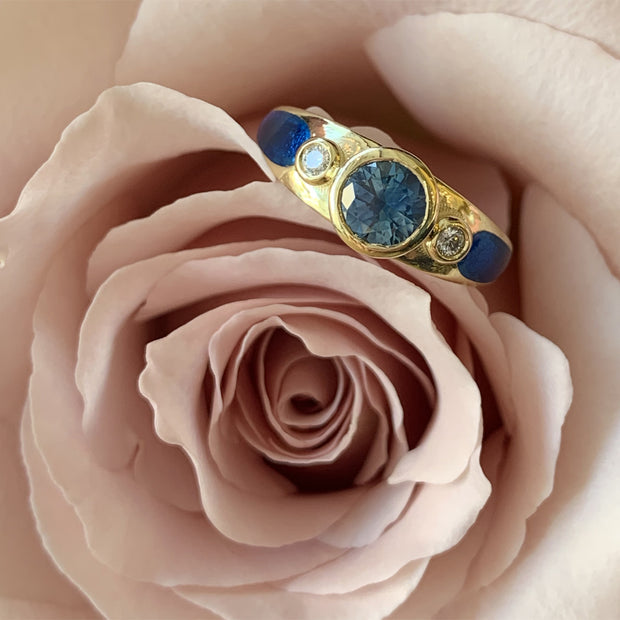 Montana Sapphire & Diamond Three Stone Ring - "Rock Candy Oasis"