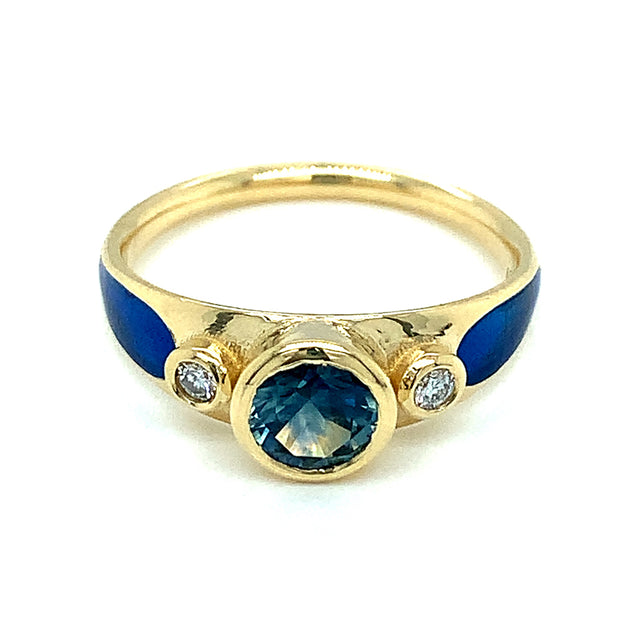 Montana Sapphire & Diamond Three Stone Ring - "Rock Candy Oasis"