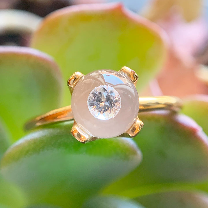 Diamond and Yellow Gold Ring - "Diamond in Glass"