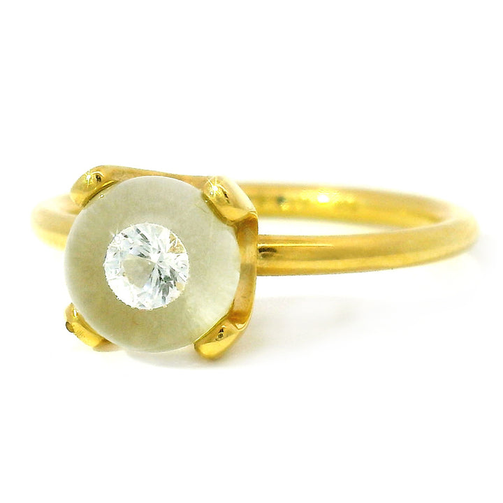 Diamond and Yellow Gold Ring - "Diamond in Glass"