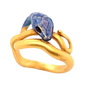 Yellow Gold and Enamel Ring- "The Blue Serpent"