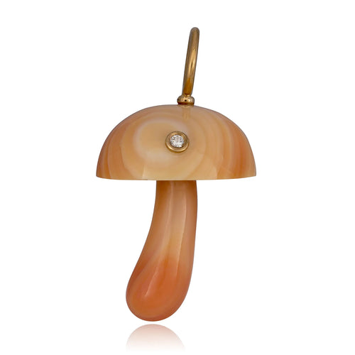 Apricot Conch Shell Mushroom & Diamond Pendant - "Mycena"