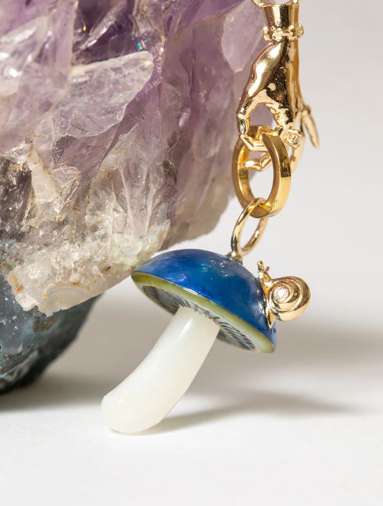 Blue Mabe Pearl Mushroom & Snail Pendant - "Escar-Gold"