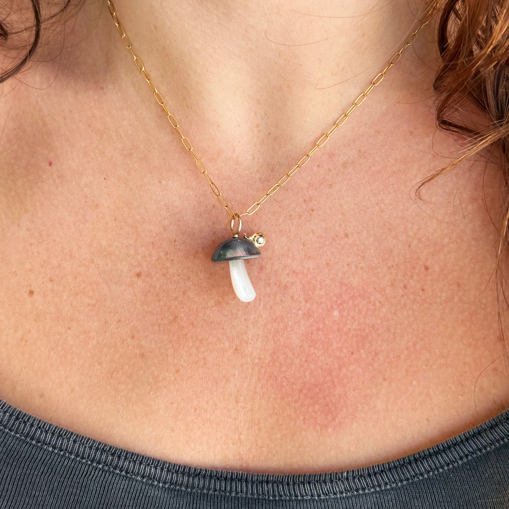 Blue Mabe Pearl Mushroom & Snail Pendant - "Escar-Gold"
