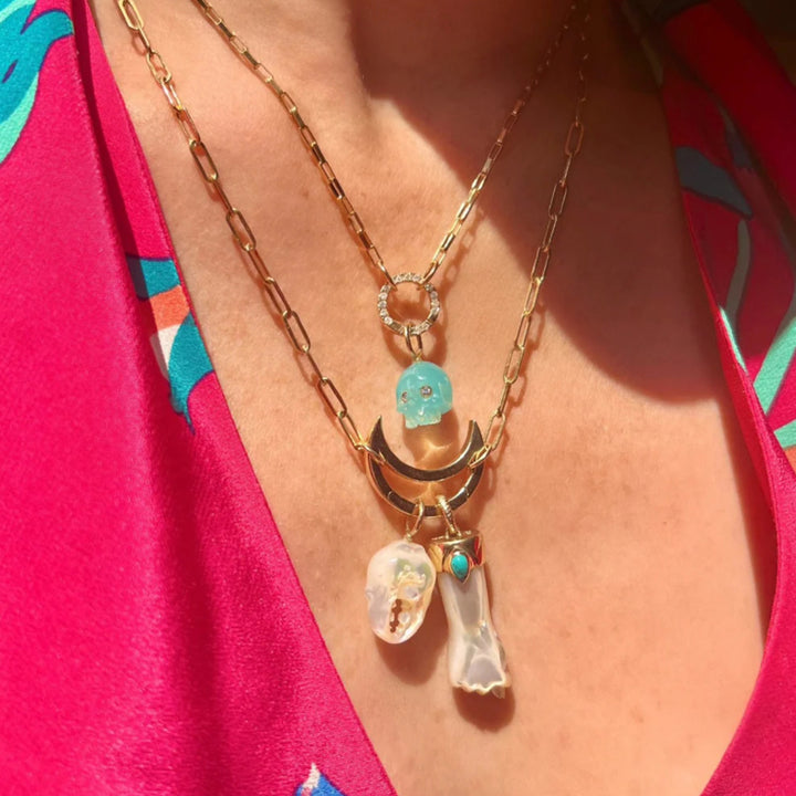 Pacific Blue Chalcedony Skull Pendant
