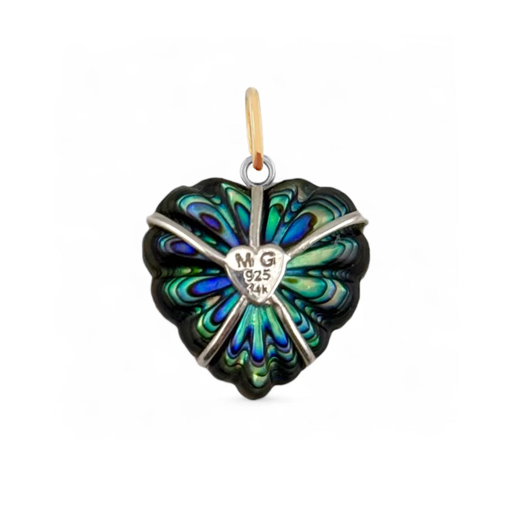 Abalone, Clear Chalcedony & Diamond Pendant - "Luminescent Heart"