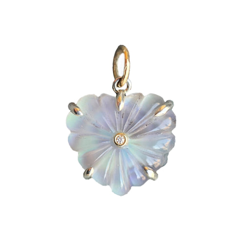 Abalone, Clear Chalcedony & Diamond Pendant - "Luminescent Heart"