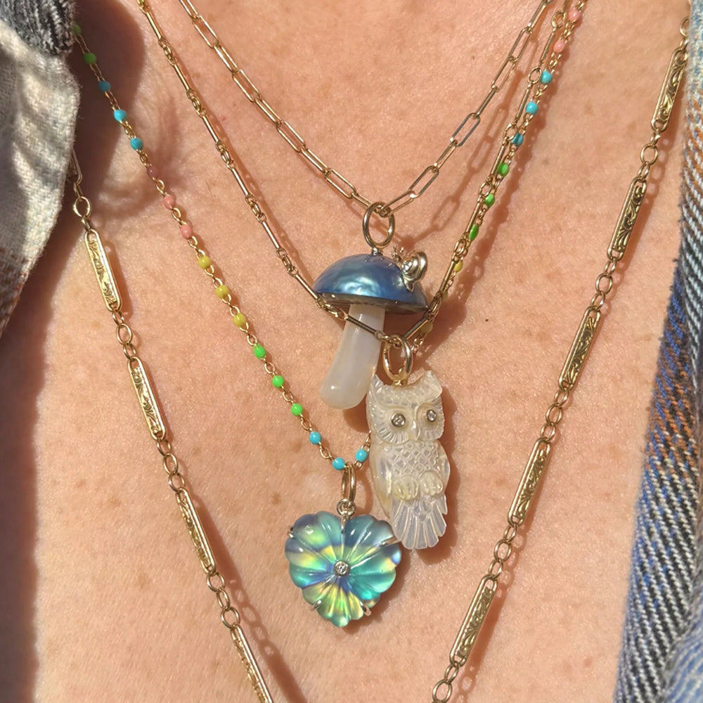 Abalone, Clear Chalcedony & Diamond Pendant - "Luminescent Heart"