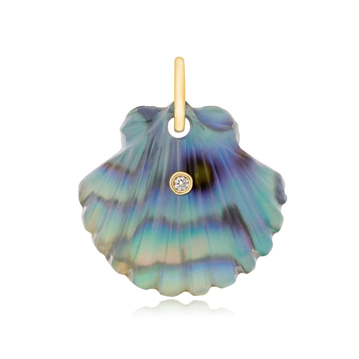 Abalone, Chalcedony & Diamond Pendant - "Luminescent Scallop Shell"