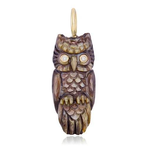 Penguin Wing Oyster Shell & Diamond Pendant - "Copper Owl"