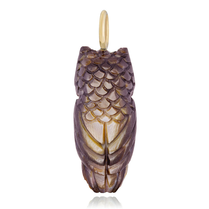 Penguin Wing Oyster Shell & Diamond Pendant - "Copper Owl"