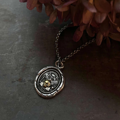 Sterling Silver & Yellow Gold Skull Talisman Necklace - "Memento Mori"