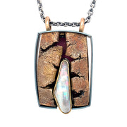 Freeform Opal & Mixed Metal Neo Bronze Necklace - "Fissure"