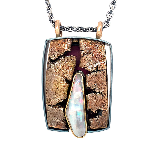 Freeform Opal & Mixed Metal Neo Bronze Necklace - "Fissure"