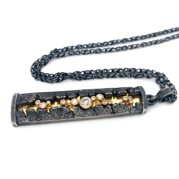 Sterling Silver and Gold Necklace with Diamonds - "Column"