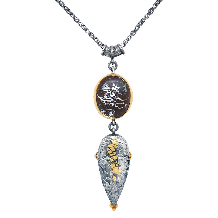 Sterling Silver, Yellow Gold & Opal Necklace - "Dragons Egg"