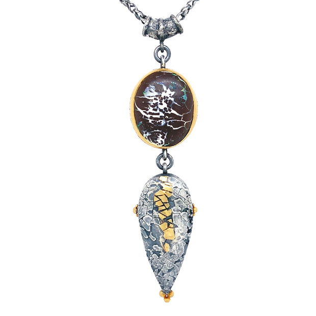 Sterling Silver, Yellow Gold & Opal Necklace - "Dragons Egg"