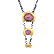 One-of-a-Kind Koroit Opal & Pink Montana Sapphire Cabochon Necklace - "Trapeze"