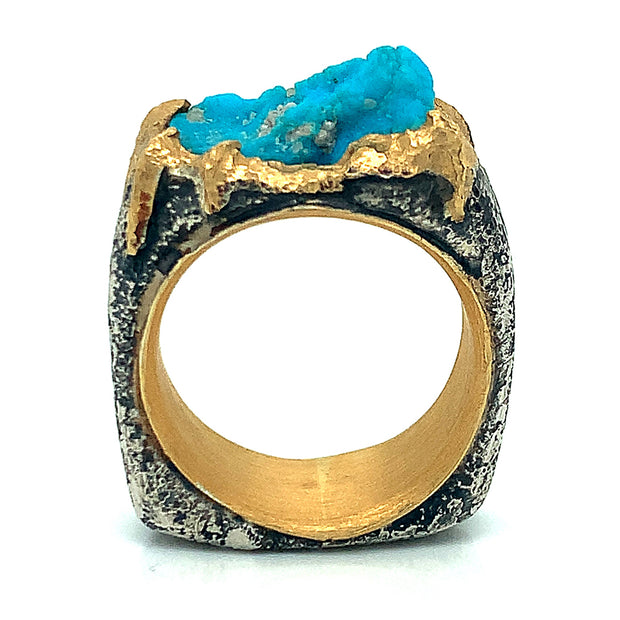 Sterling Silver & 22K Gold Turquoise Ring - "The Crusader"