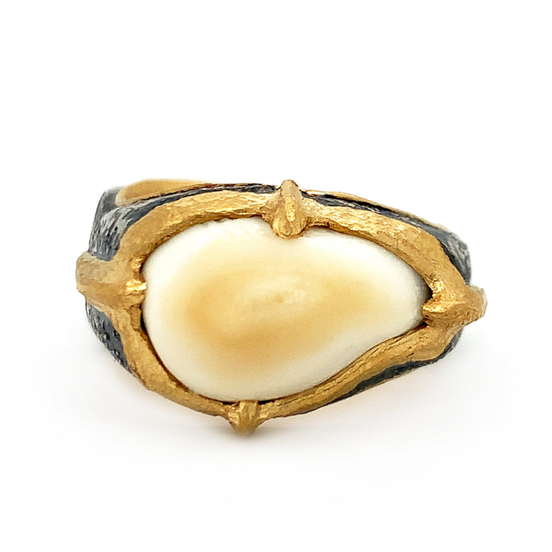 Sterling Silver & Yellow Gold Elk Ivory Ring - "Forest King"