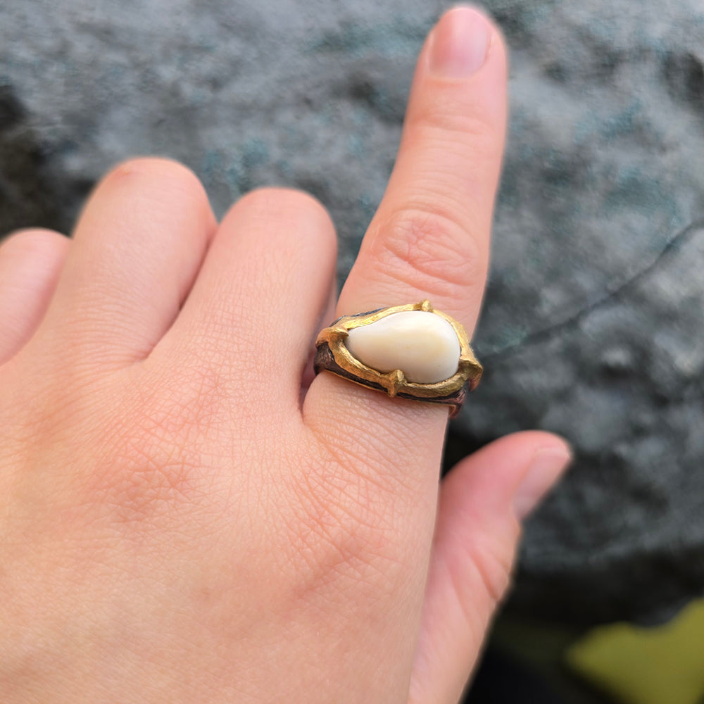 Sterling Silver & Yellow Gold Elk Ivory Ring - "Forrest King"