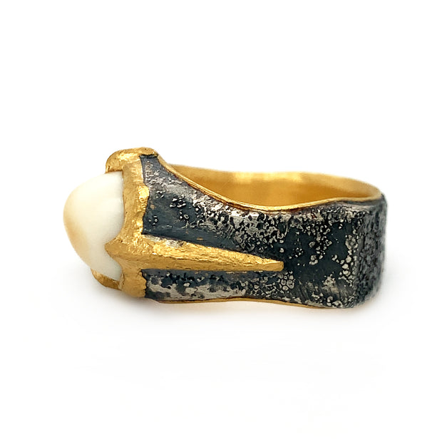 Sterling Silver & Yellow Gold Elk Ivory Ring - "Forrest King"