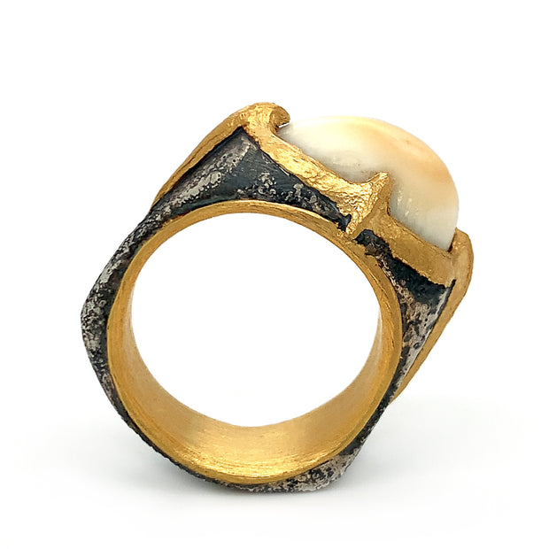 Sterling Silver & Yellow Gold Elk Ivory Ring - "Forrest King"