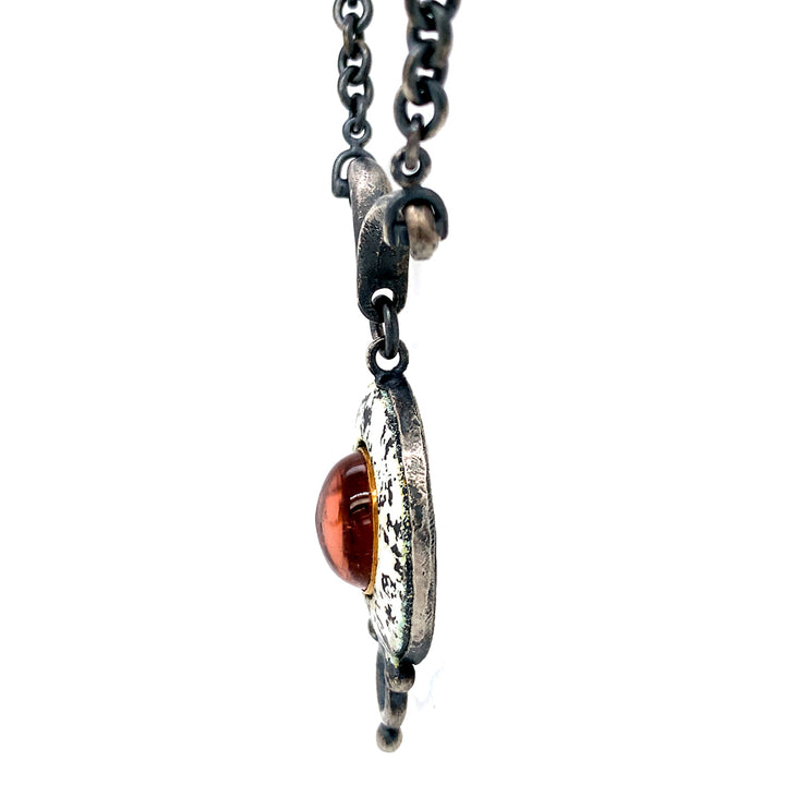 Peach Tourmaline Cabochon & White Enamel Necklace - "Maru"