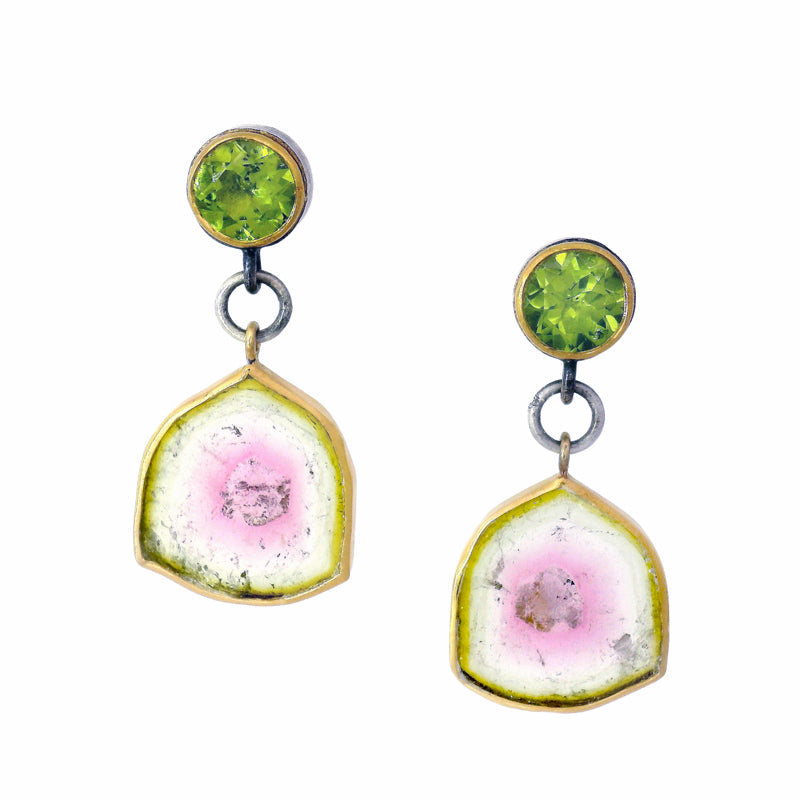 Peridot & Watermelon Tourmaline Drop Earrings