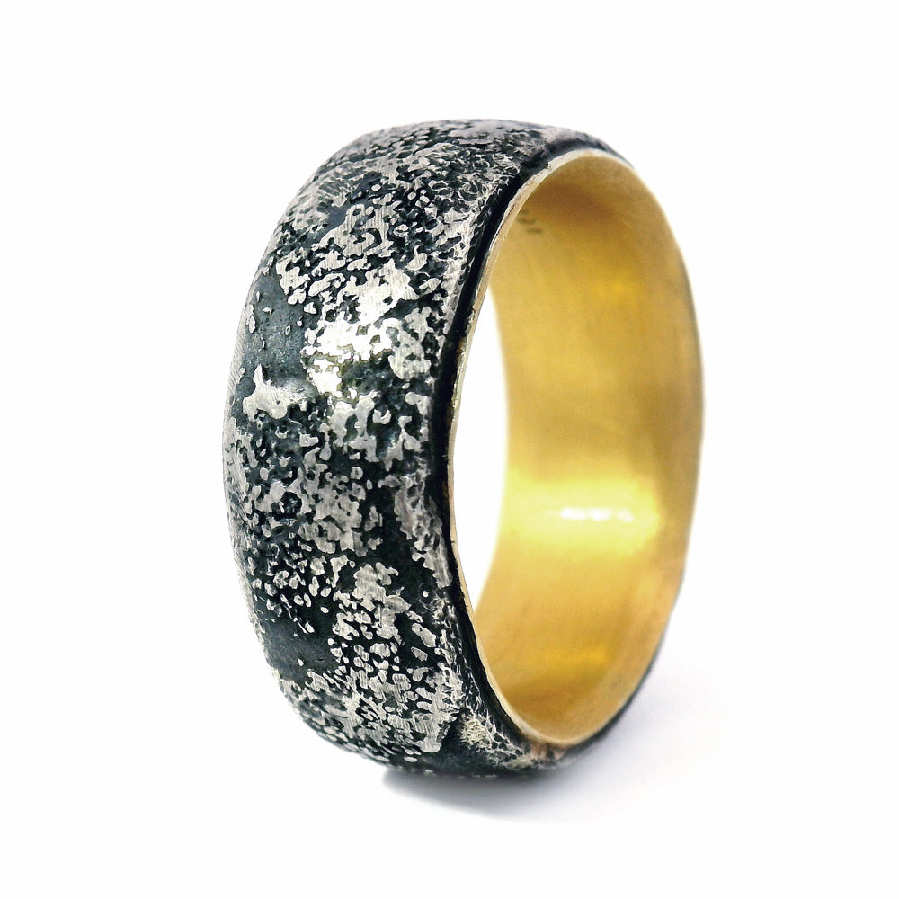 Sterling Silver and Yellow Gold Wide Band -"Two Clouds"