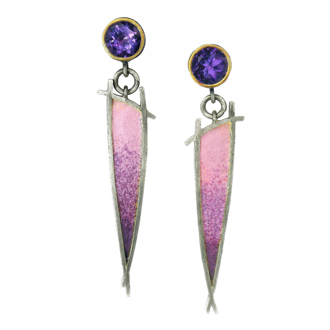 Silver & Gold Amethyst Drop Earrings "Shoji"