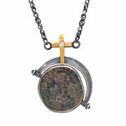 One-of-a-Kind Spanish Liard Coin & Cross Two-Tone Necklace - "Lord is my Helper"